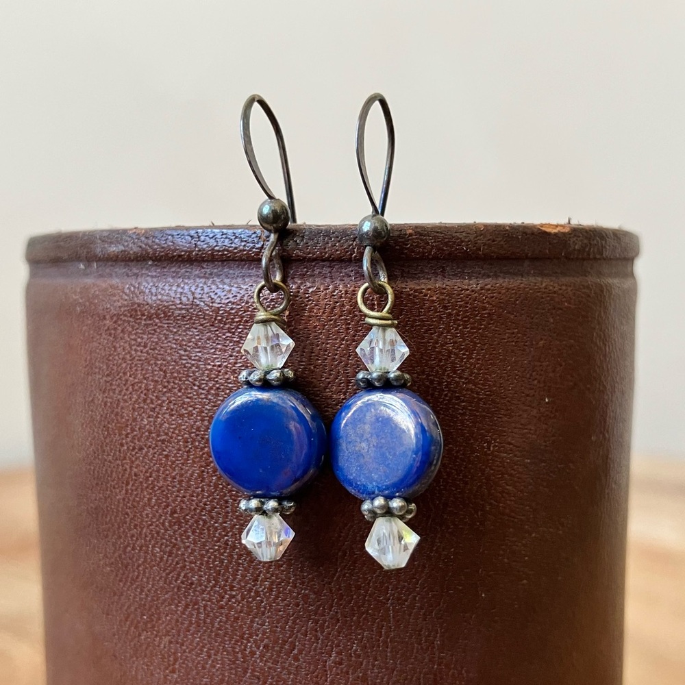 Vintage Lapis Lazuli Pendant Dangle Earrings